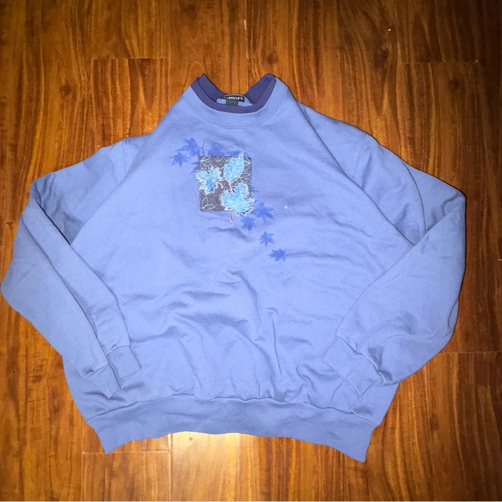 Men's Blue Crewneck Sweater with Floral Design